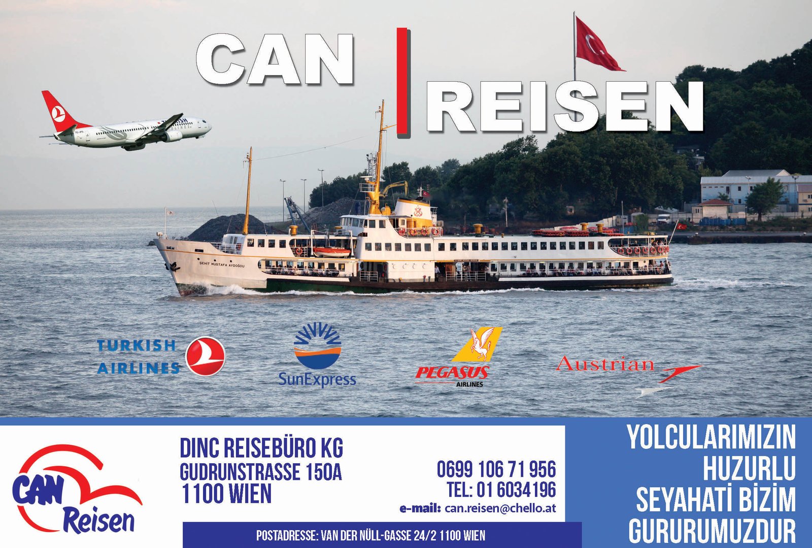 Can Reisen mit Flug- und Schifffahrtsmotiv